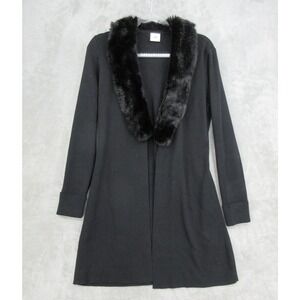 Cabi Sweater Womens Size S Dynasty Faux Fur Collar Cardigan Mid Length Black